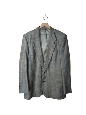Christian Dior Vintage Single Breasted Wool Light Gray Window Pane Blazer Sz 44L